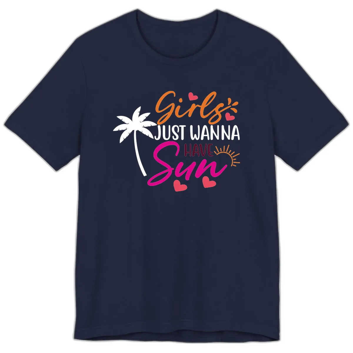Girls Just Wanna Have Sun Design Premium T-Shirt in Navy