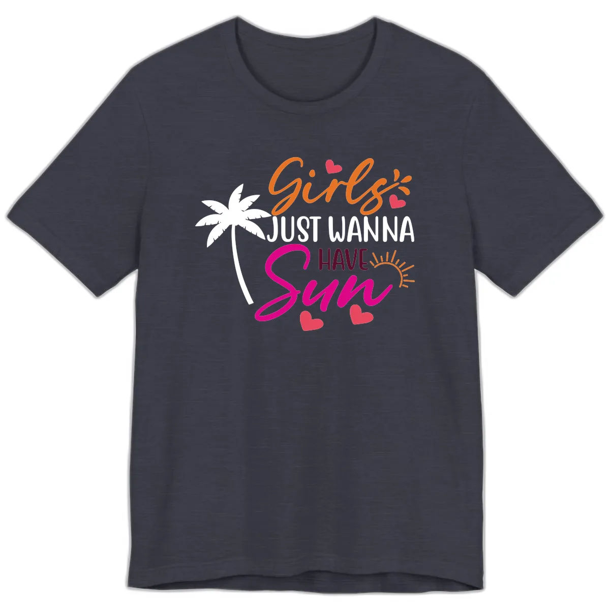 Girls Just Wanna Have Sun Design Premium T-Shirt in Heather Midnight Navy
