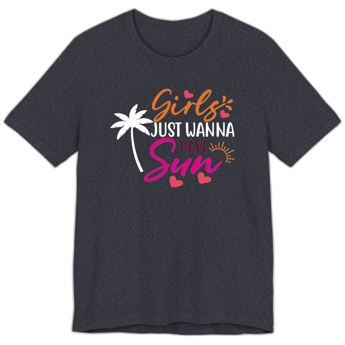 Girls Just Wanna Have Sun Design Premium T-Shirt in Heather Navy