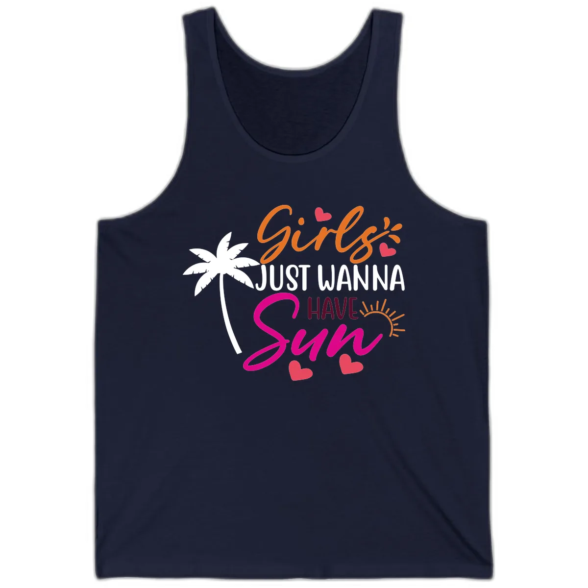 Girls Just Wanna Have Sun Design Tank in Navy