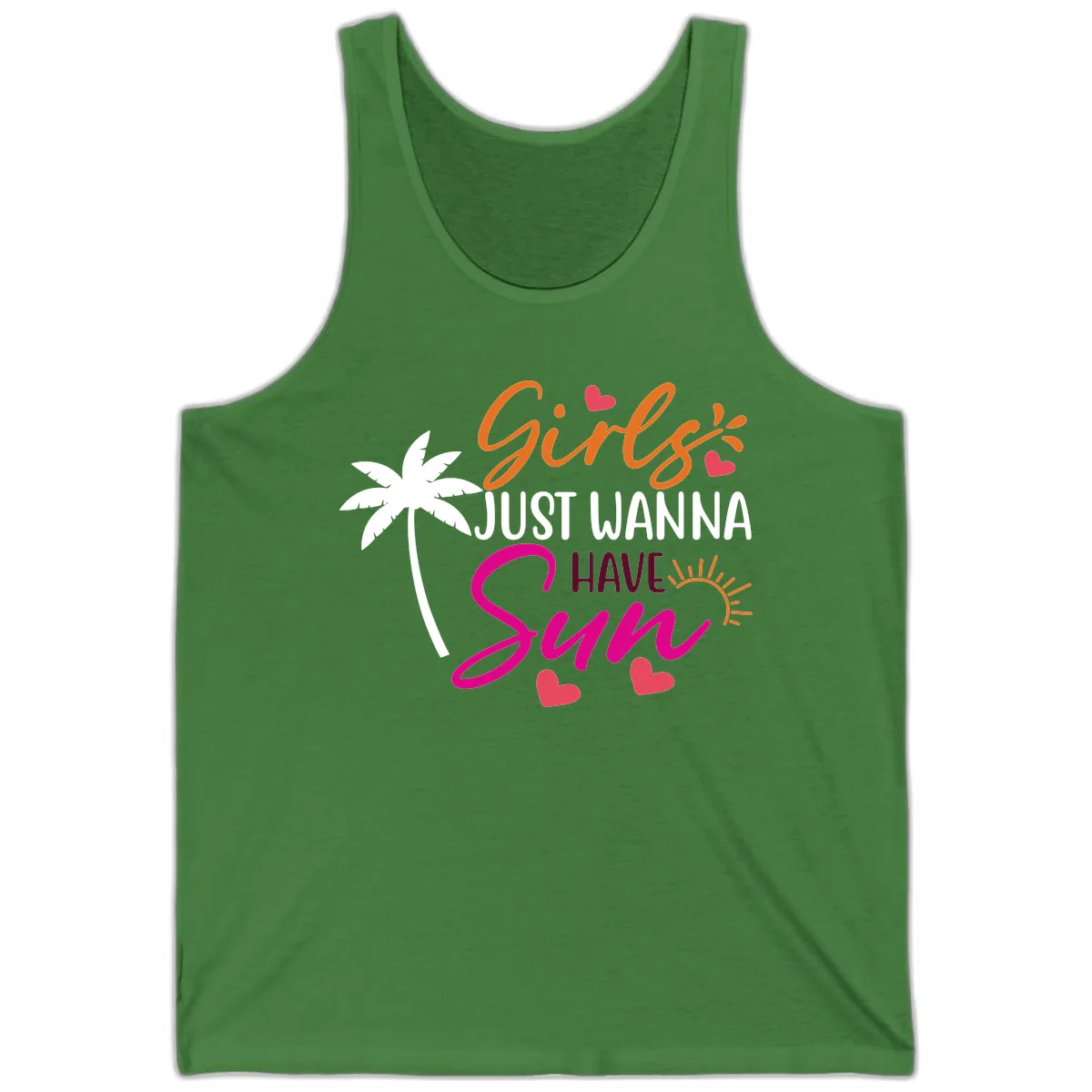 Girls Just Wanna Have Sun Design Tank in Leaf