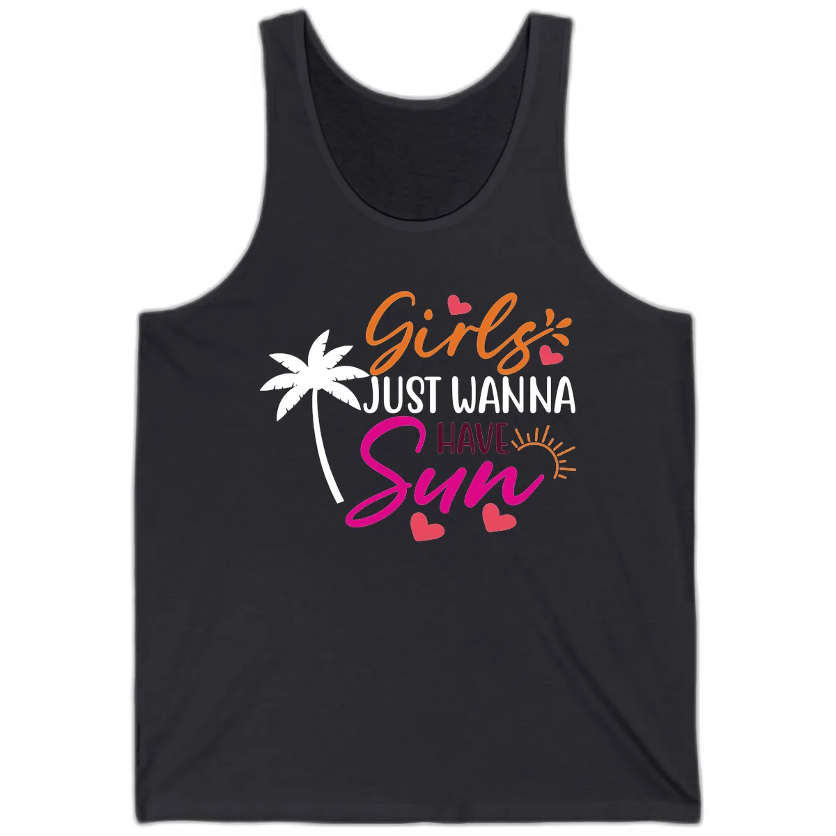 Girls Just Wanna Have Sun Design Tank in Dark Grey