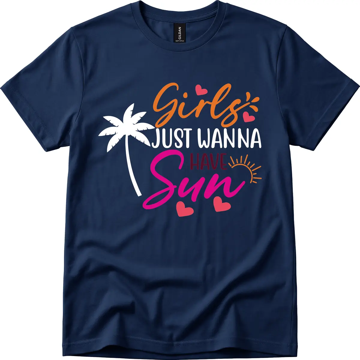 Girls Just Wanna Have Sun Design T-Shirt in Navy