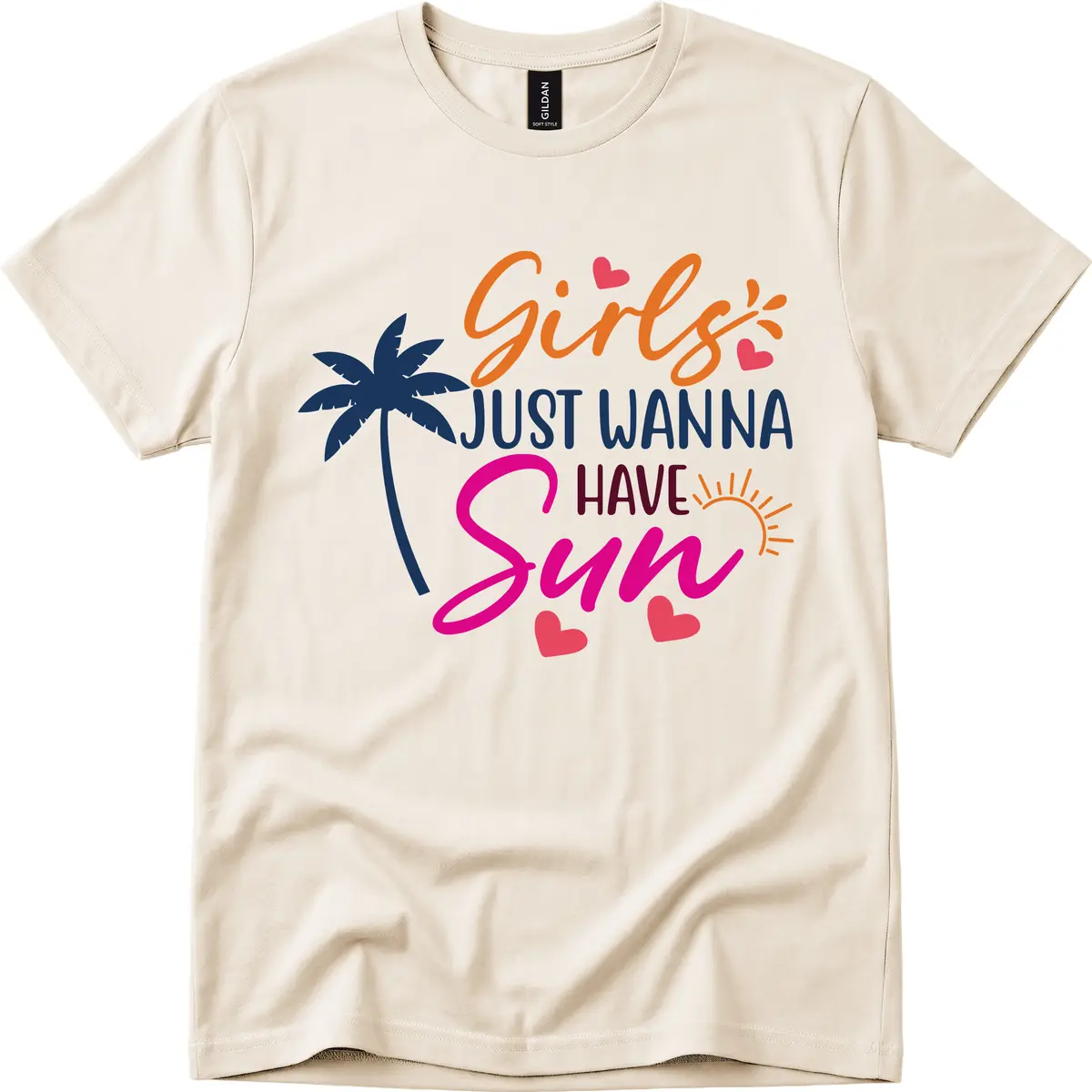 Girls Just Wanna Have Sun Design T-Shirt in Natural