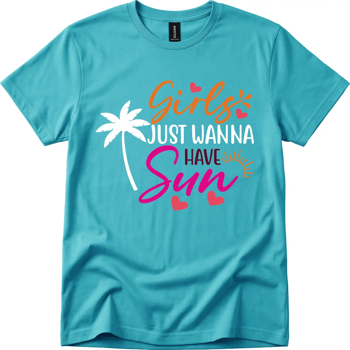 Girls Just Wanna Have Sun Design T-Shirt in Tropical Blue