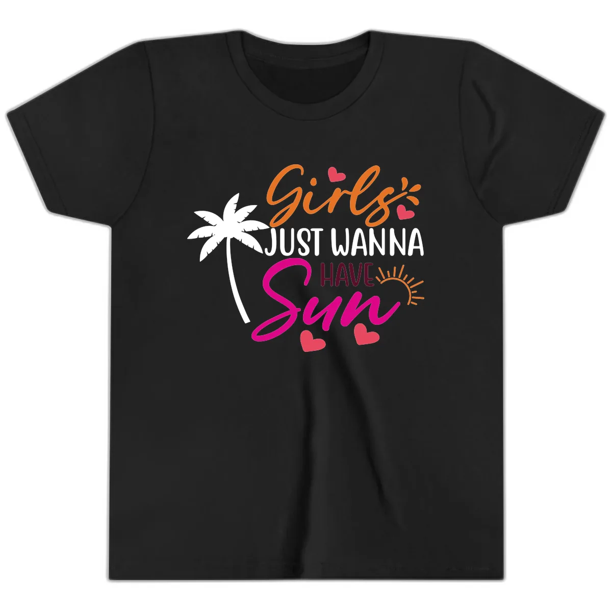 Girls Just Wanna Have Sun Design Youth T-Shirt in Black