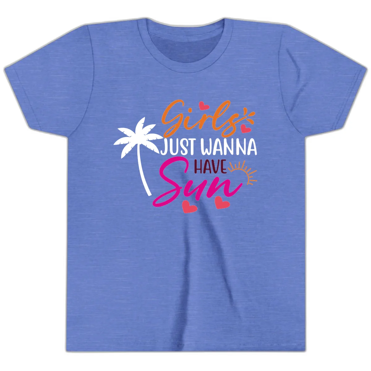 Girls Just Wanna Have Sun Design Youth T-Shirt in Heather Columbia Blue