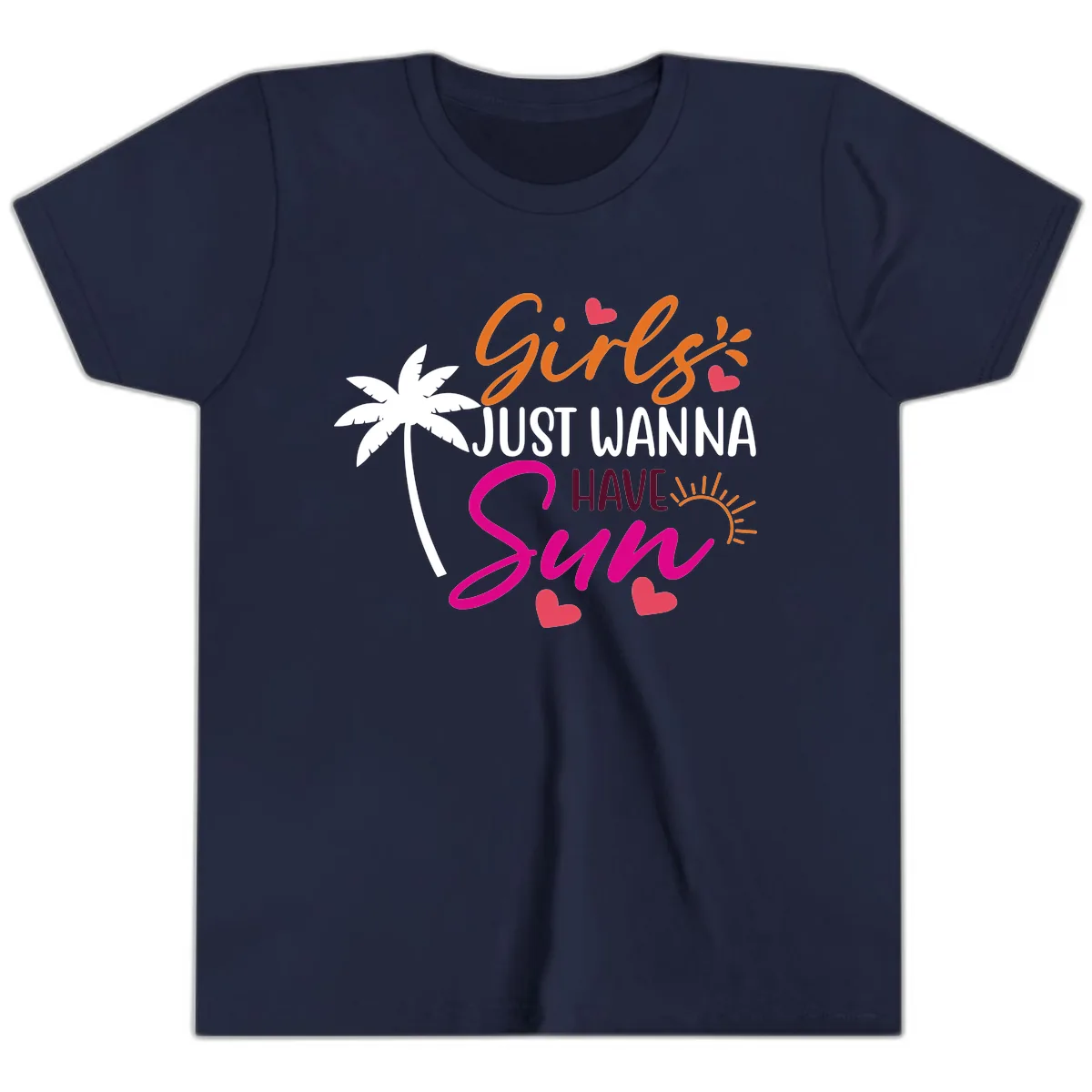 Girls Just Wanna Have Sun Design Youth T-Shirt in Navy