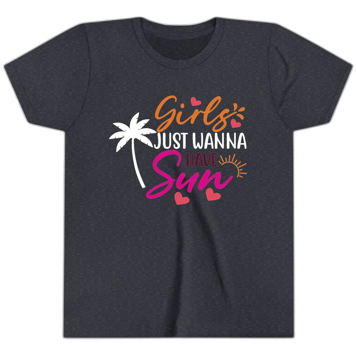 Girls Just Wanna Have Sun Design Youth T-Shirt in Heather Navy
