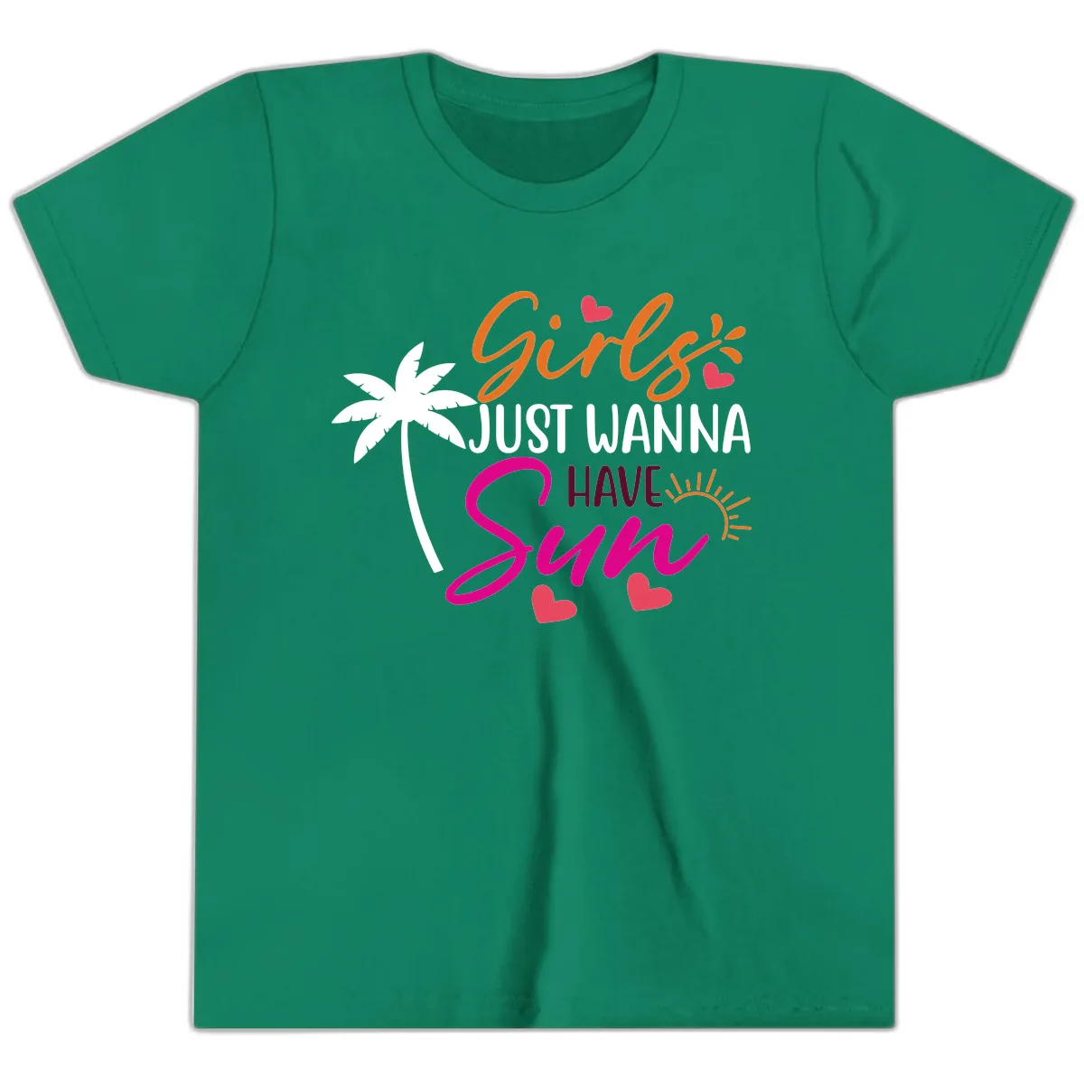 Girls Just Wanna Have Sun Design Youth T-Shirt in Kelly
