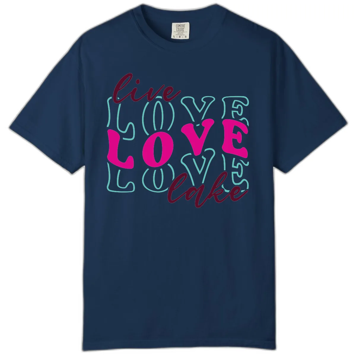 Live Love Lake Typography Design Comfort Color in Navy