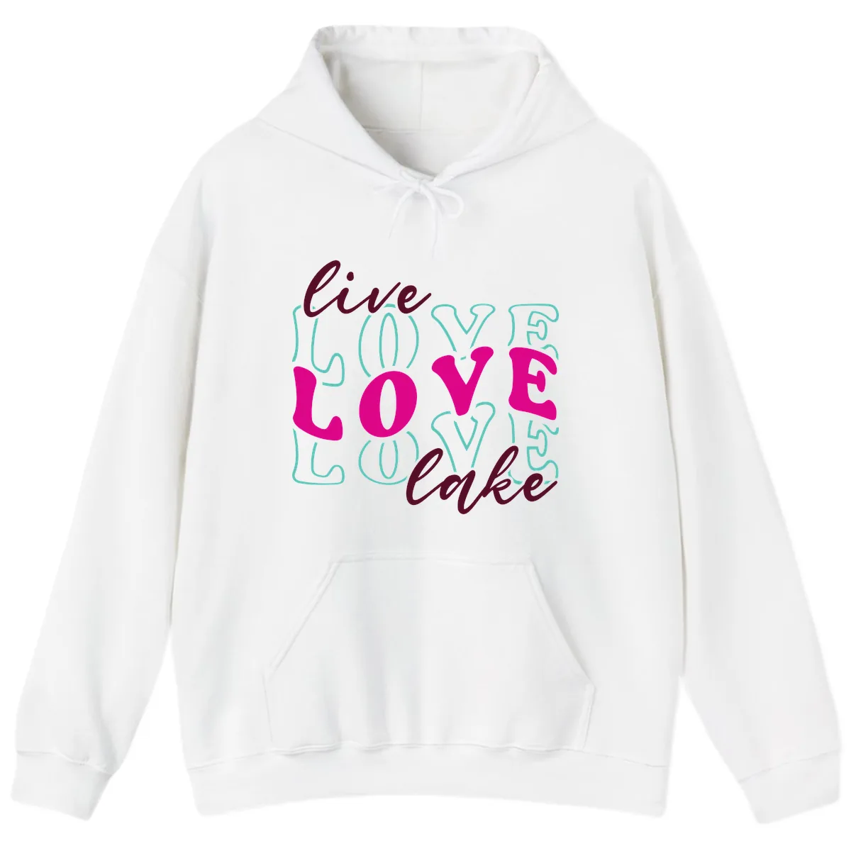 Live Love Lake Typography Design Hoodie in White