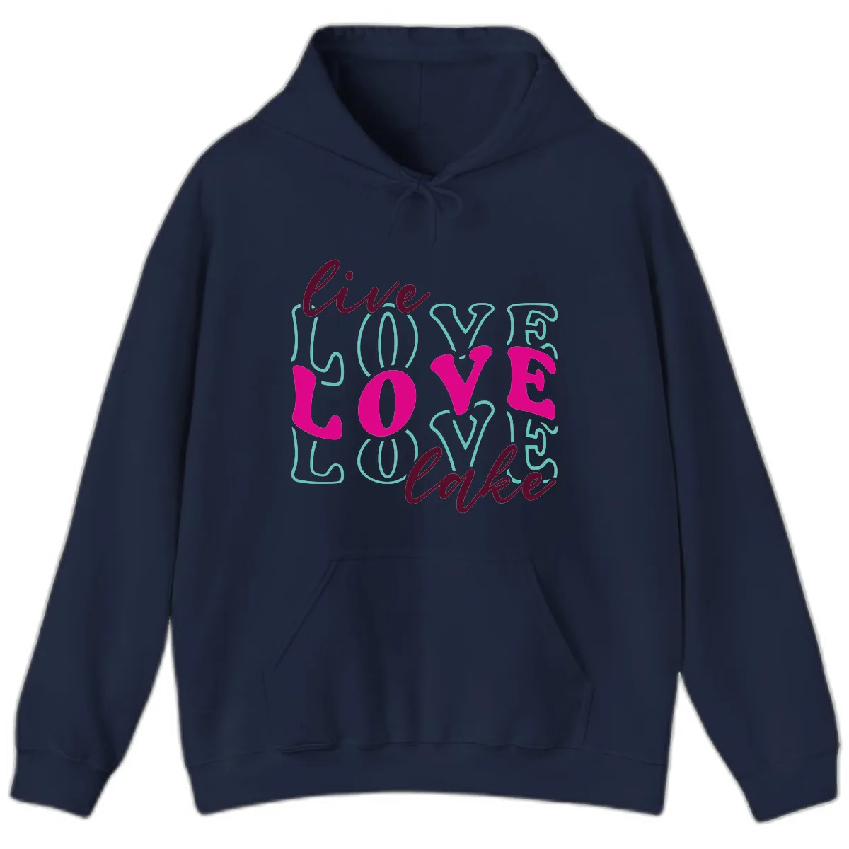 Live Love Lake Typography Design Hoodie in Navy