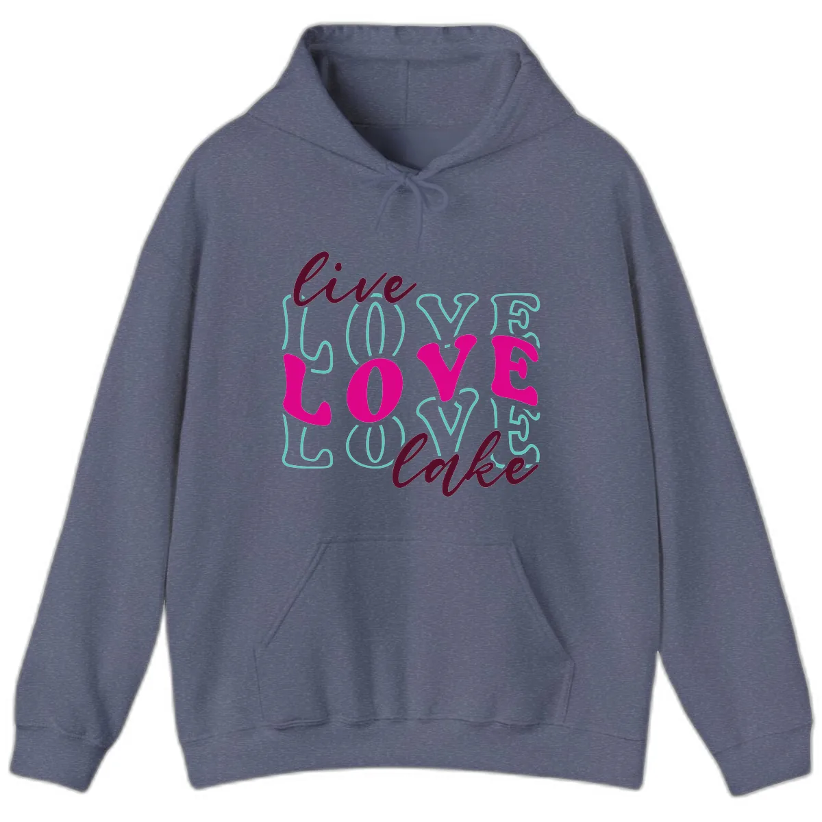 Live Love Lake Typography Design Hoodie in Heather Navy
