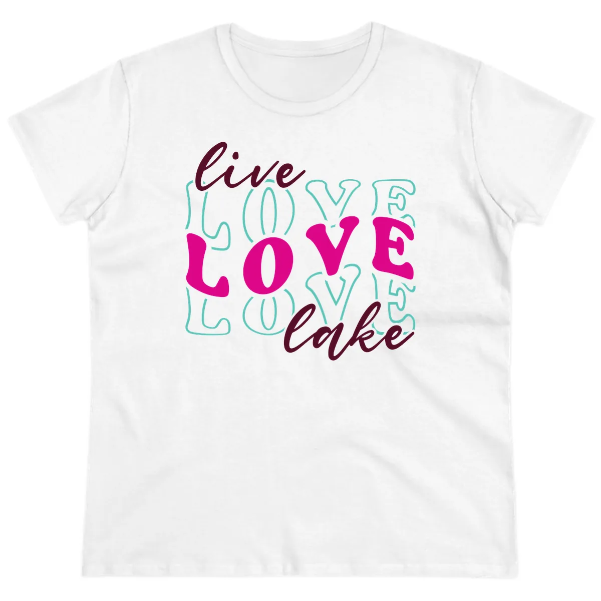 Live Love Lake Typography Design Ladies Tee in White