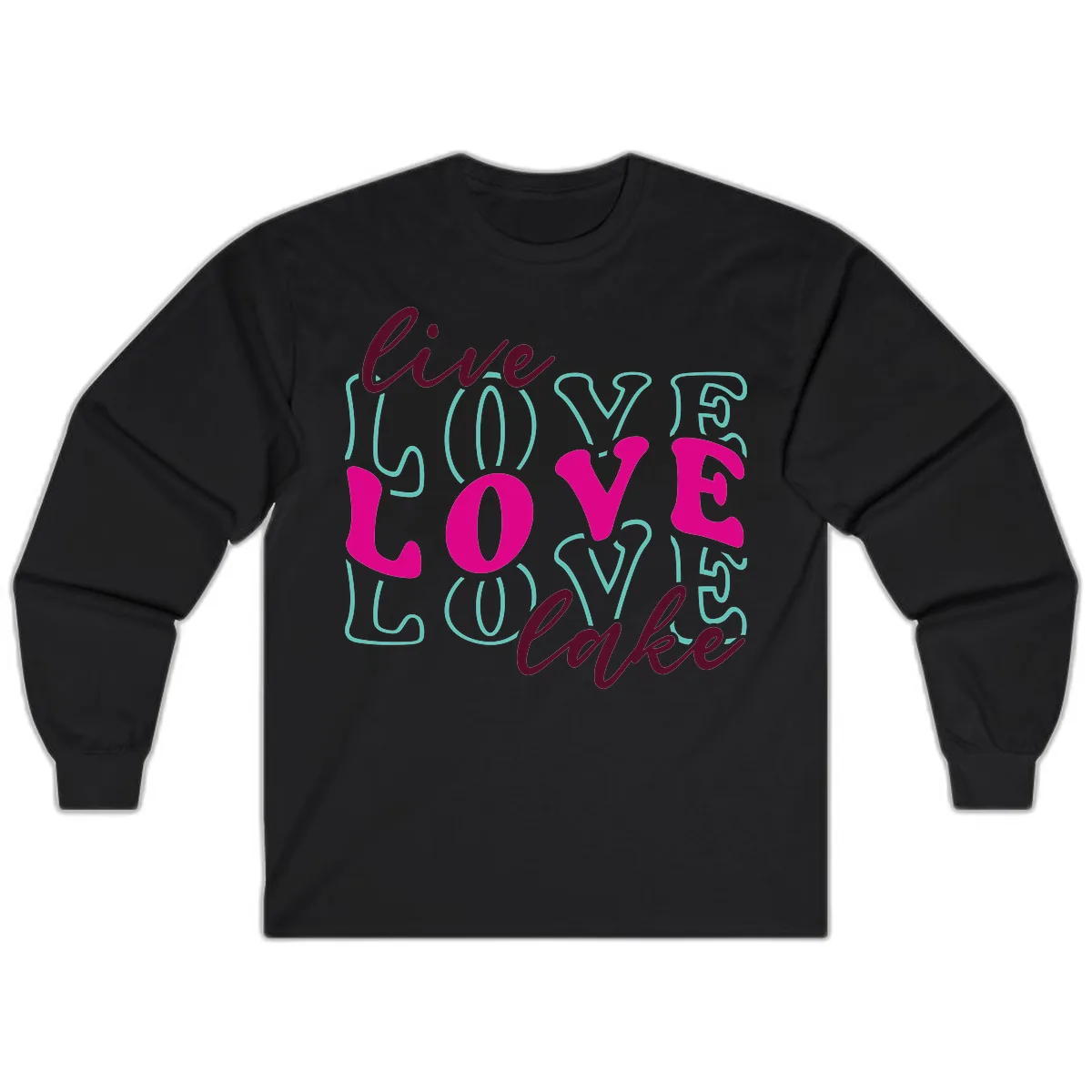 Live Love Lake Typography Design Long Sleeve in Black