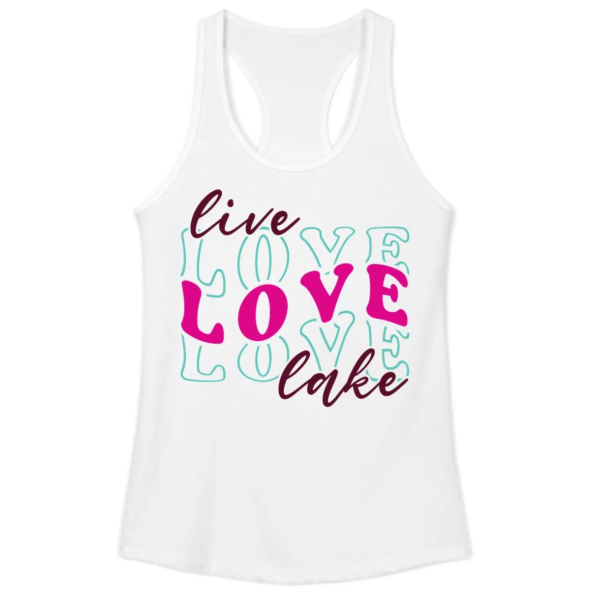 Live Love Lake Typography Design Ladies Tank in White