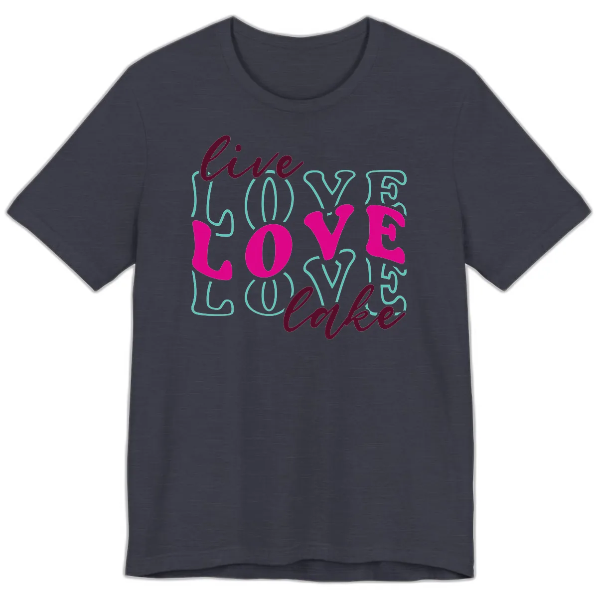 Live Love Lake Typography Design Premium T-Shirt in Heather Midnight Navy
