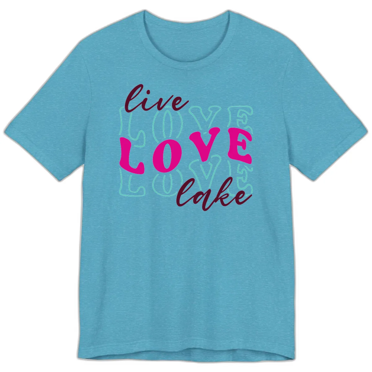 Live Love Lake Typography Design Premium T-Shirt in Heather Aqua