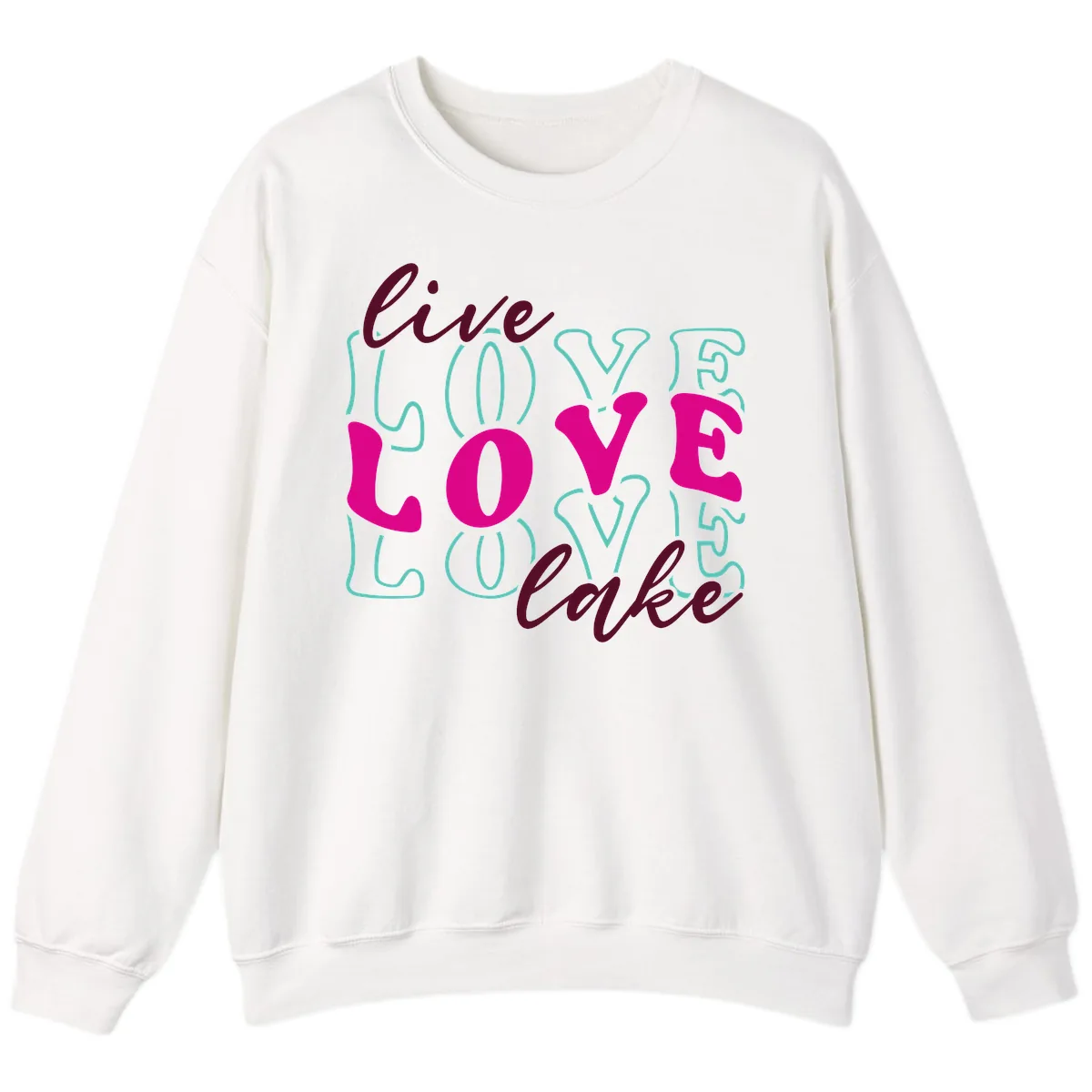 Live Love Lake Typography Design Sweatshirt in White