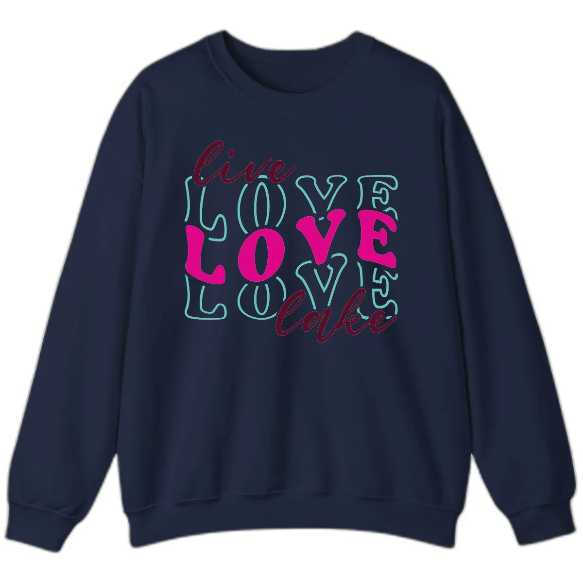 Live Love Lake Typography Design Sweatshirt in Navy