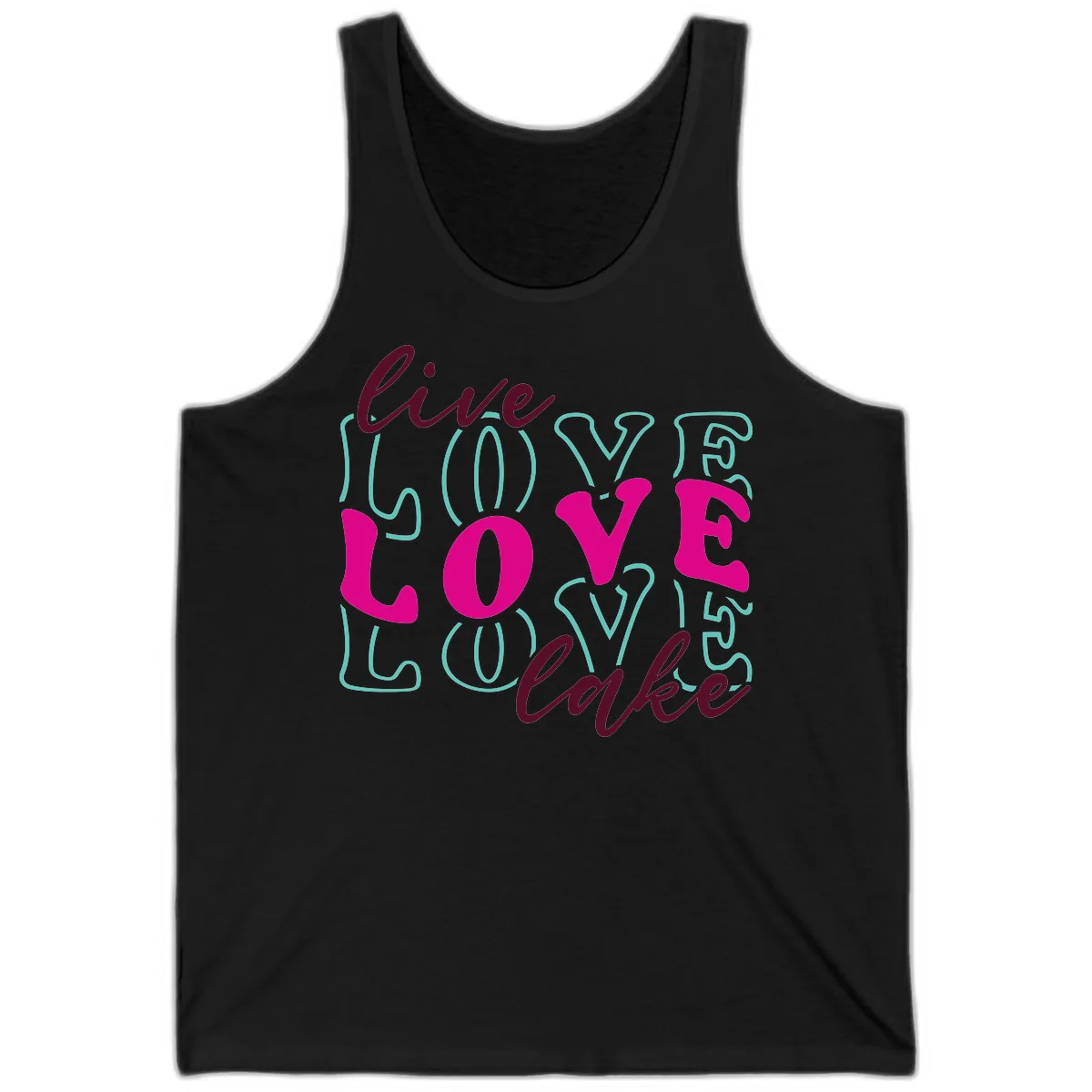 Live Love Lake Typography Design Tank in Black