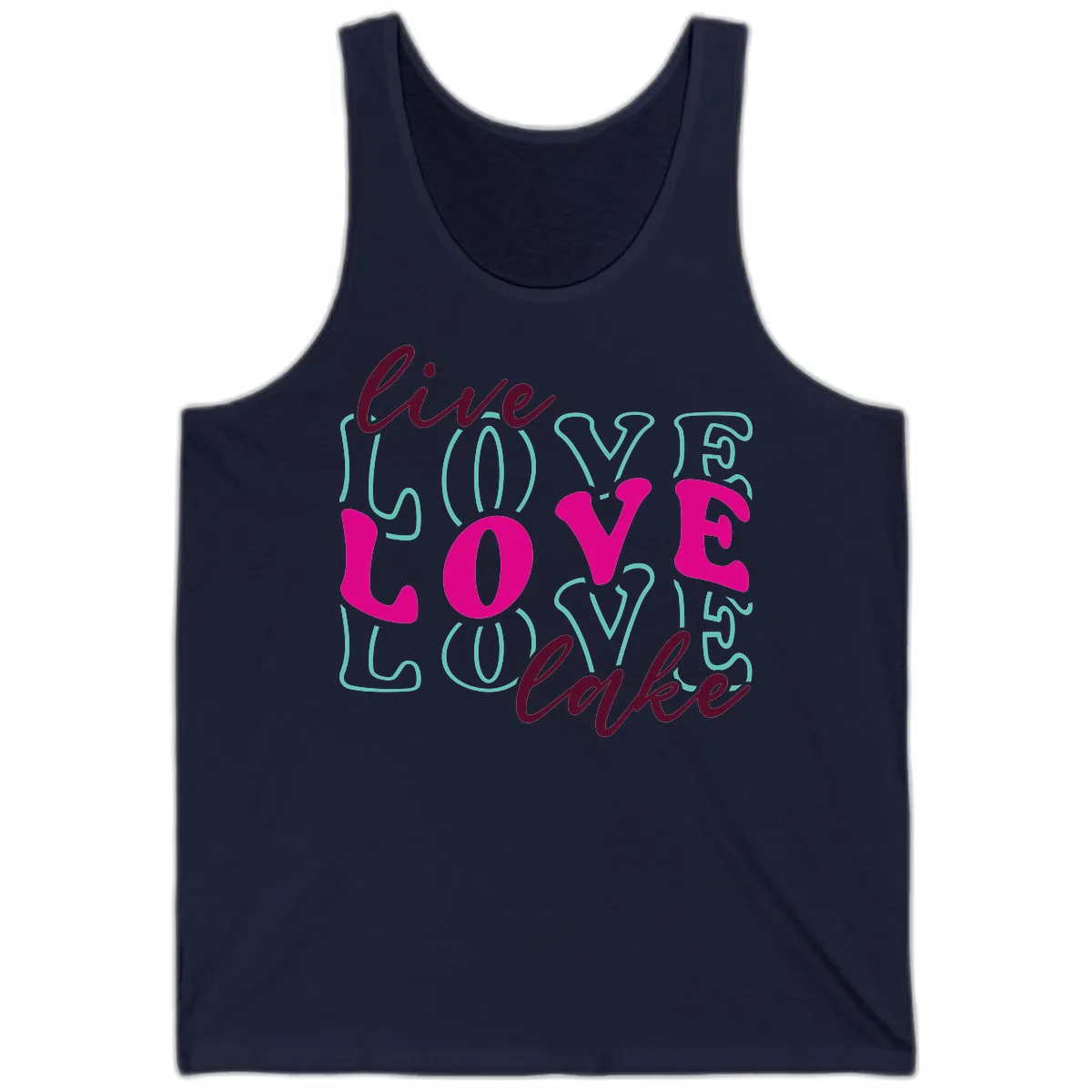 Live Love Lake Typography Design Tank in Navy