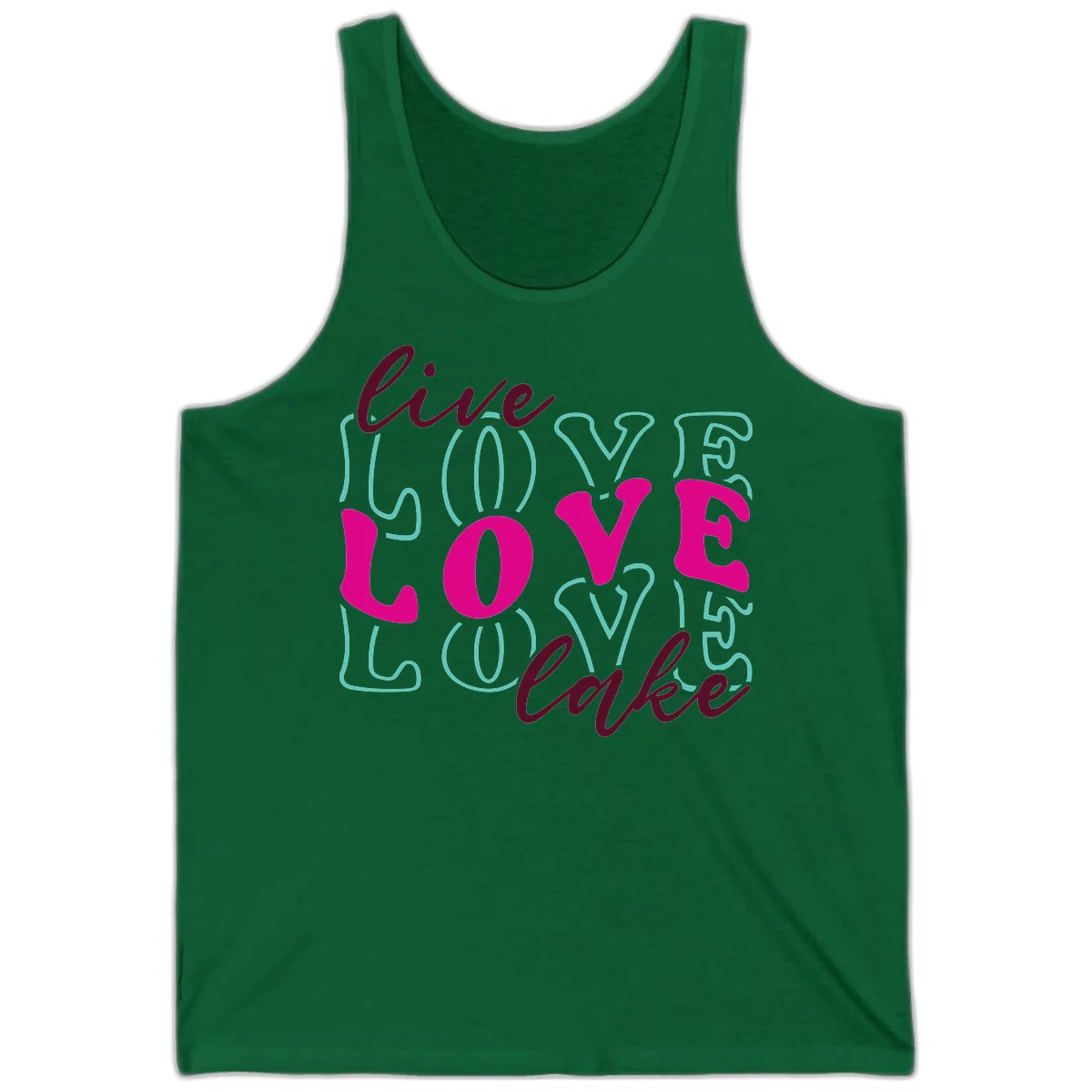 Live Love Lake Typography Design Tank in Kelly
