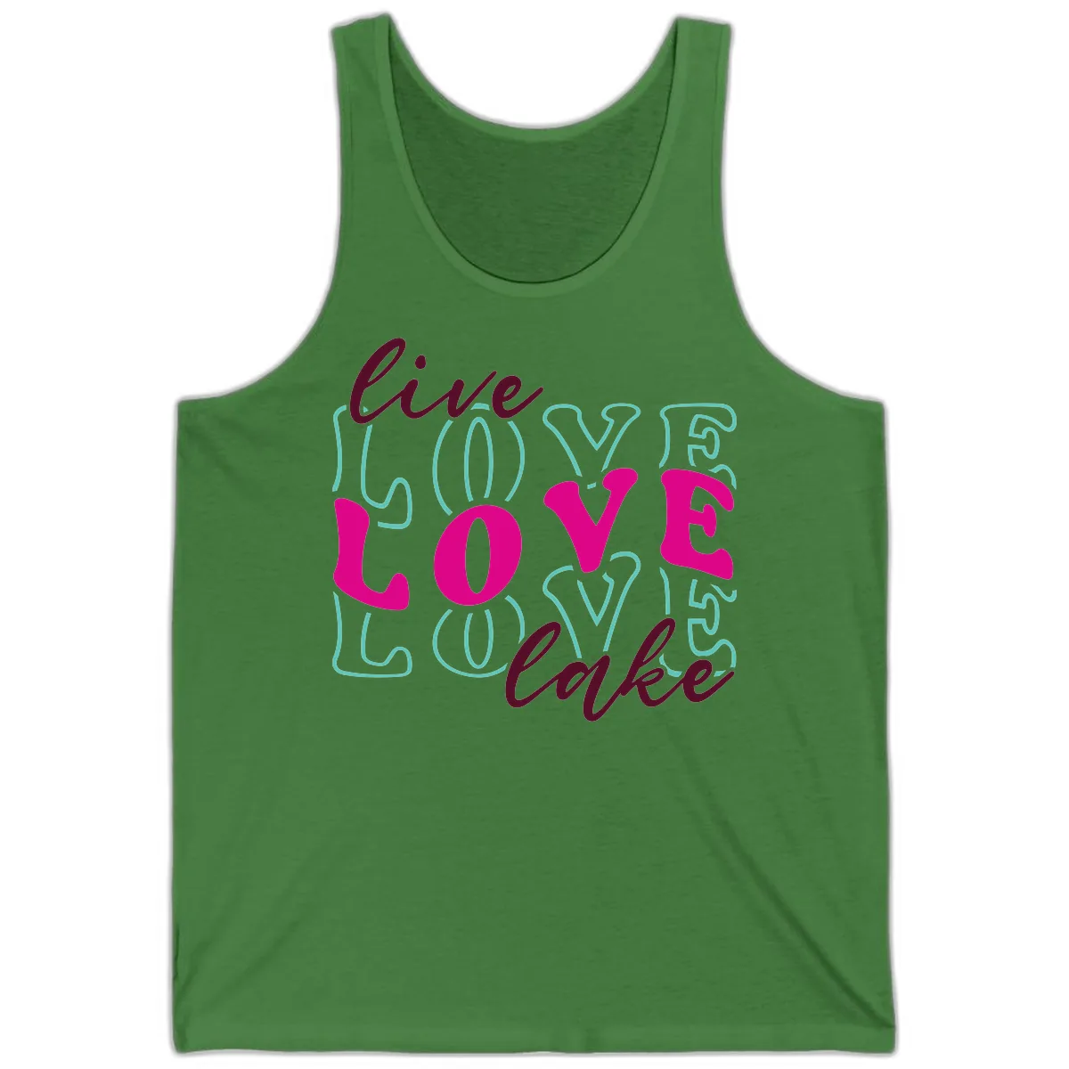 Live Love Lake Typography Design Tank in Leaf