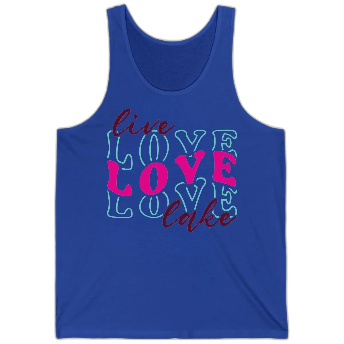 Live Love Lake Typography Design Tank in True Royal