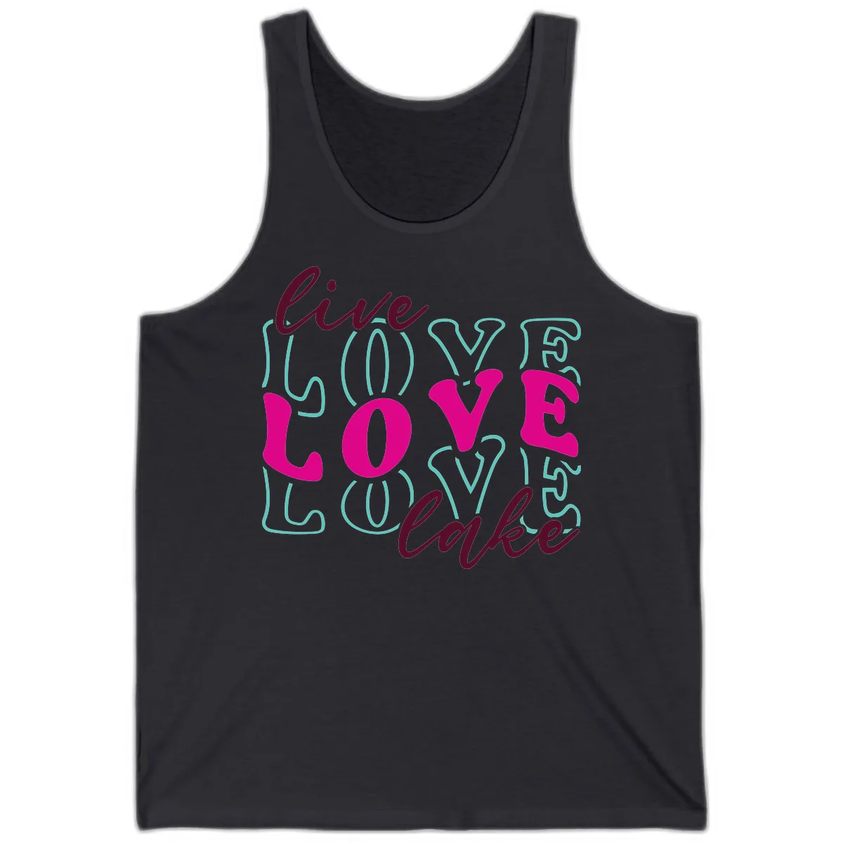 Live Love Lake Typography Design Tank in Dark Grey