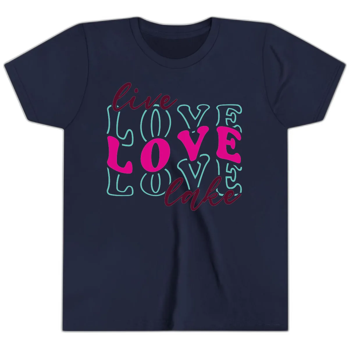 Live Love Lake Typography Design Youth T-Shirt in Navy