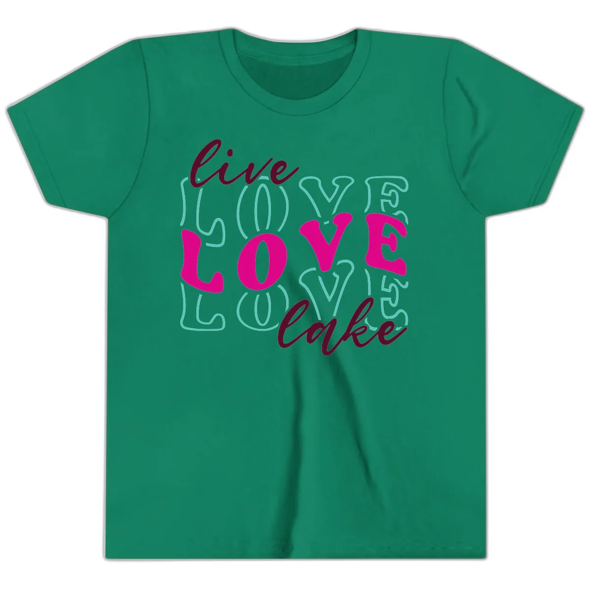 Live Love Lake Typography Design Youth T-Shirt in Kelly