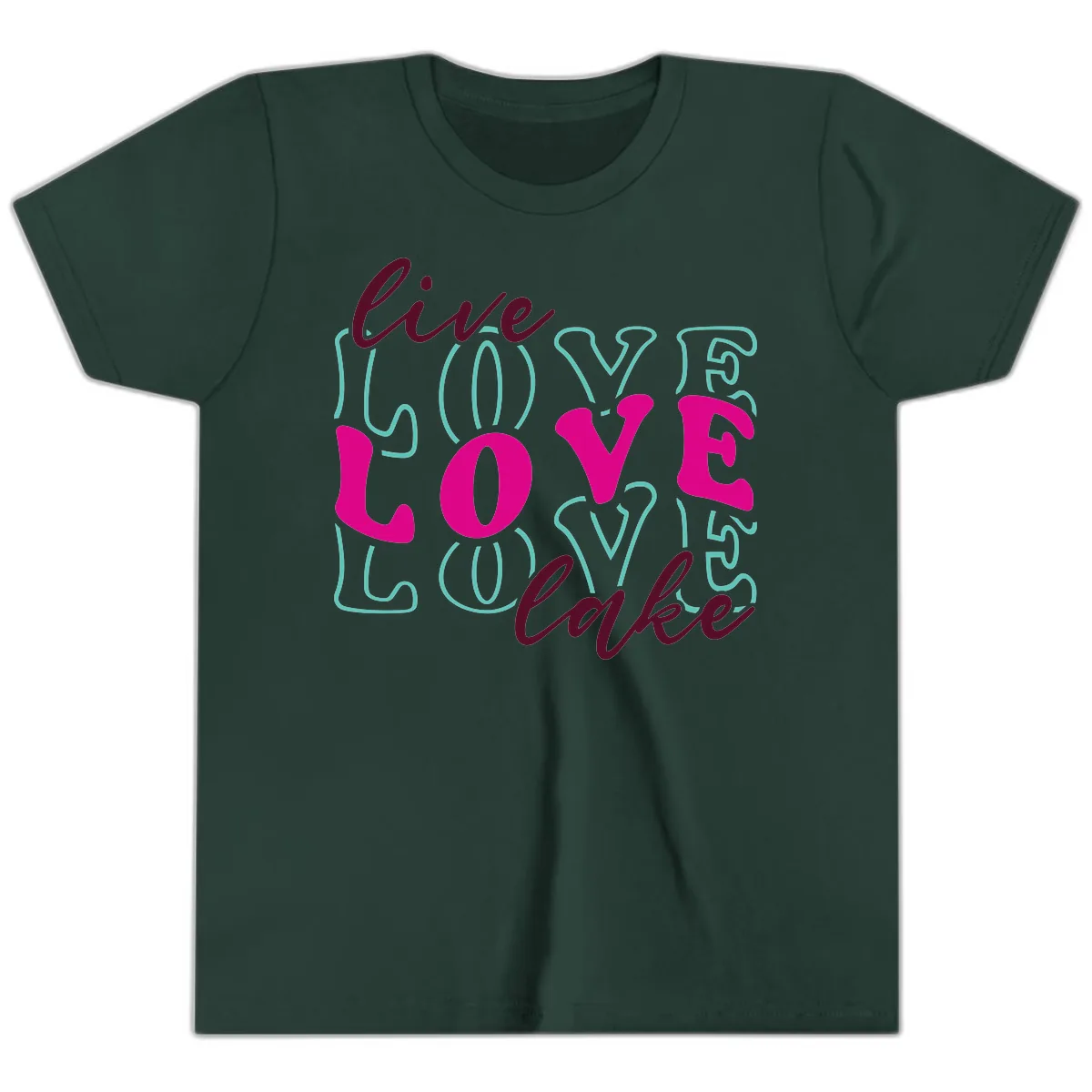 Live Love Lake Typography Design Youth T-Shirt in Forest