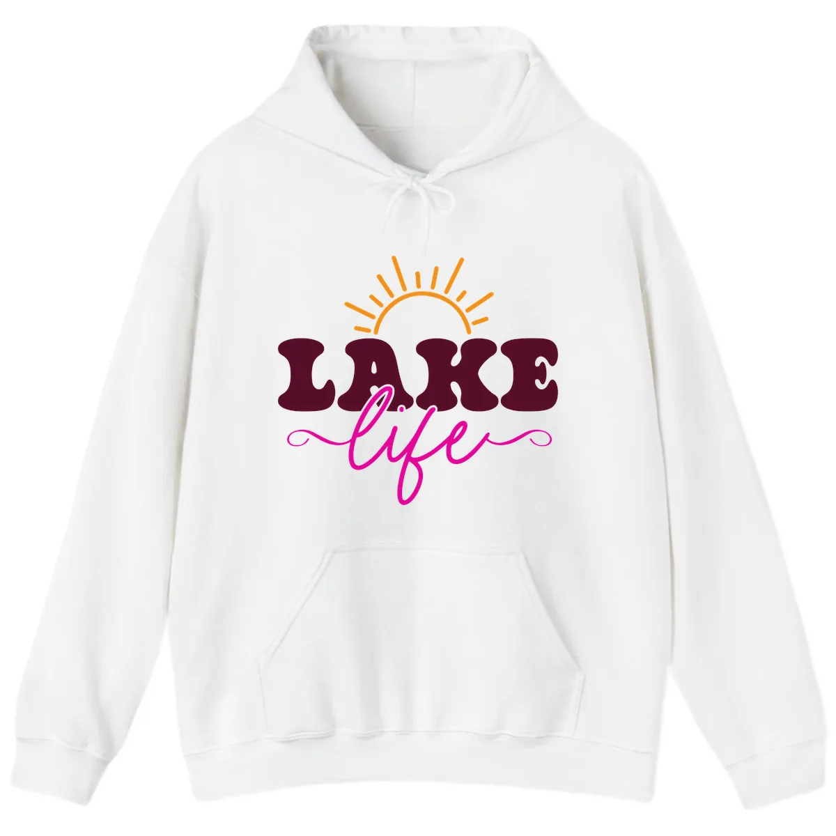 Retro Lake Life Sun Design Hoodie in White