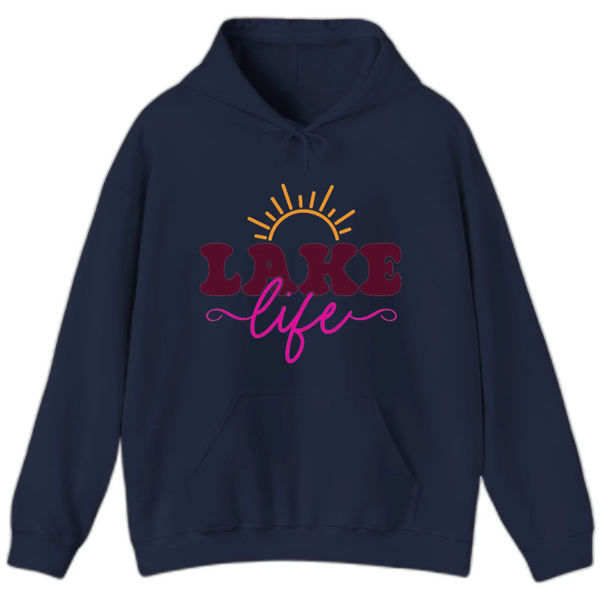 Retro Lake Life Sun Design Hoodie in Navy