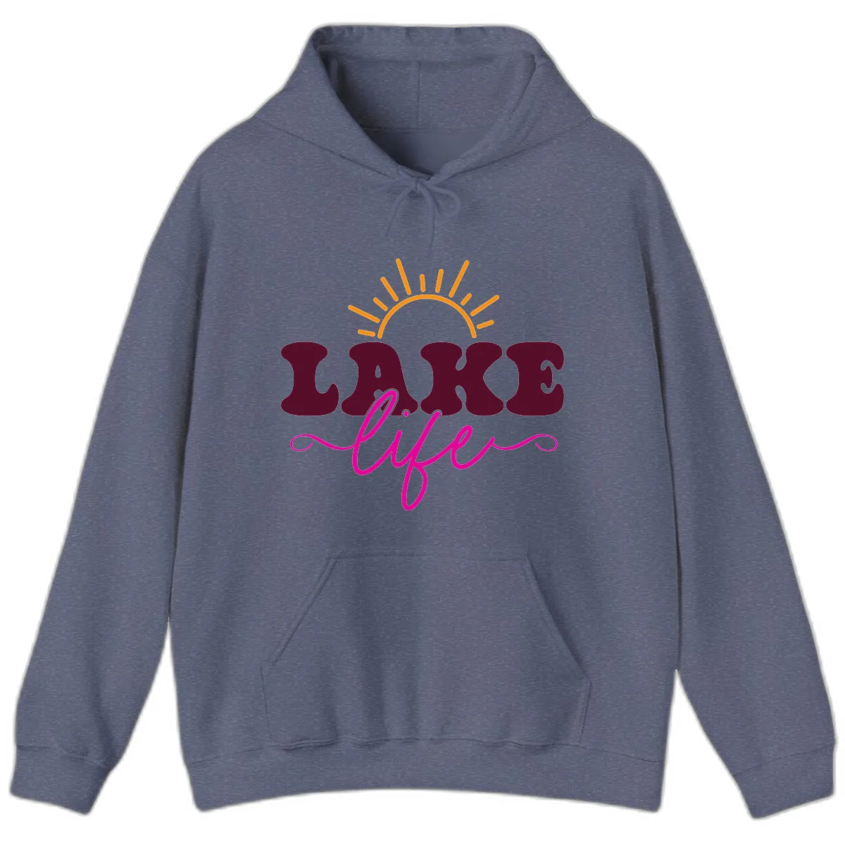 Retro Lake Life Sun Design Hoodie in Heather Navy