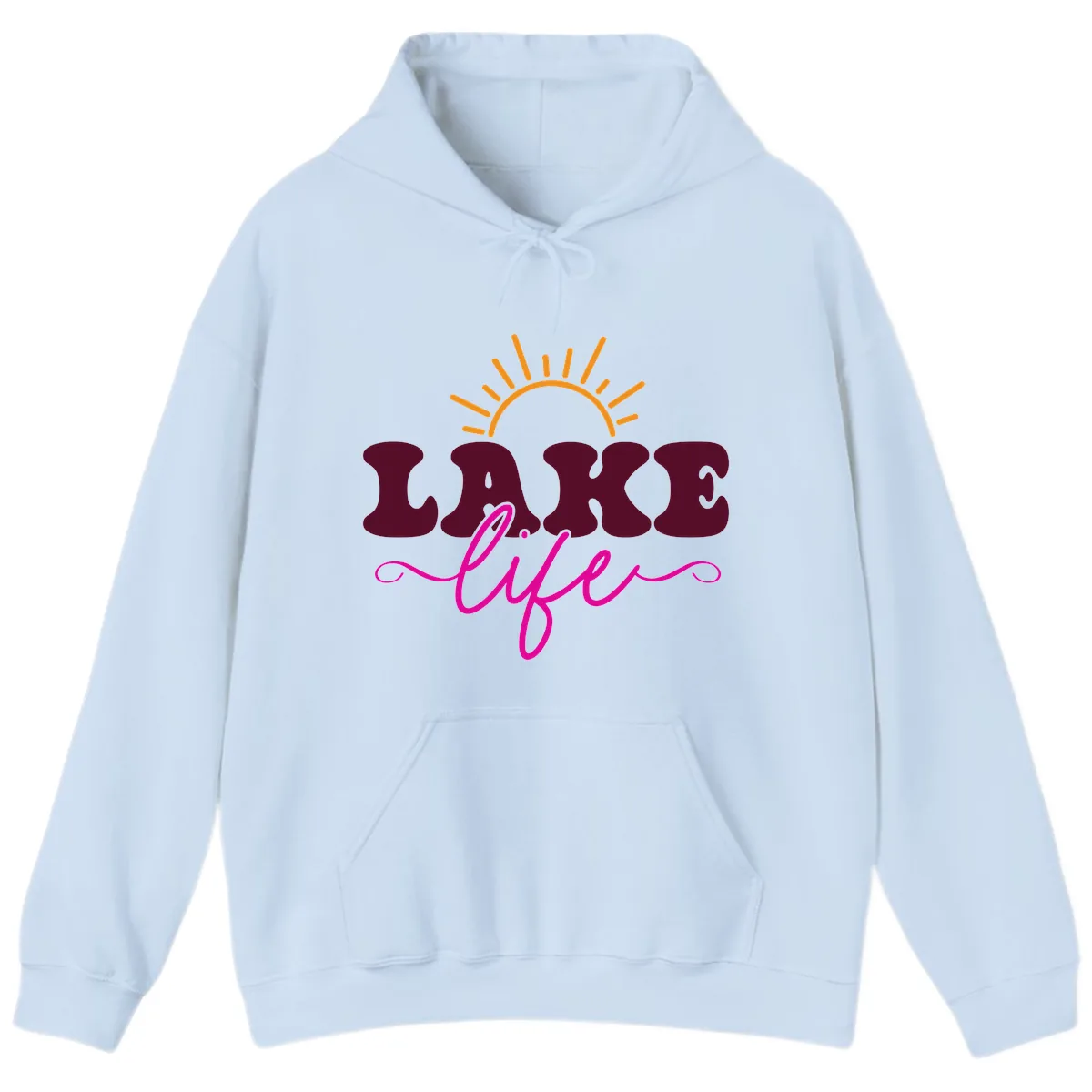 Retro Lake Life Sun Design Hoodie in Light Blue