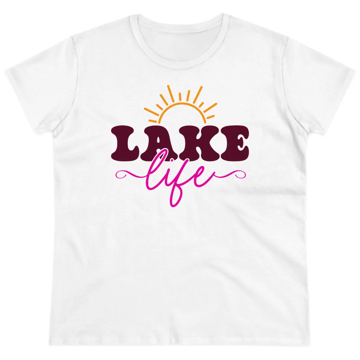 Retro Lake Life Sun Design Ladies Tee in White