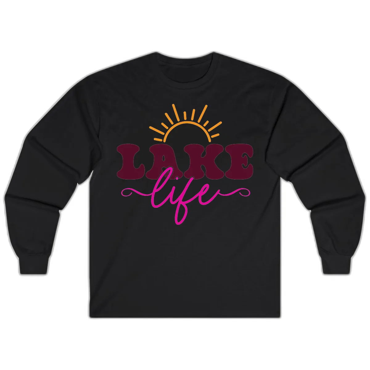 Retro Lake Life Sun Design Long Sleeve in Black