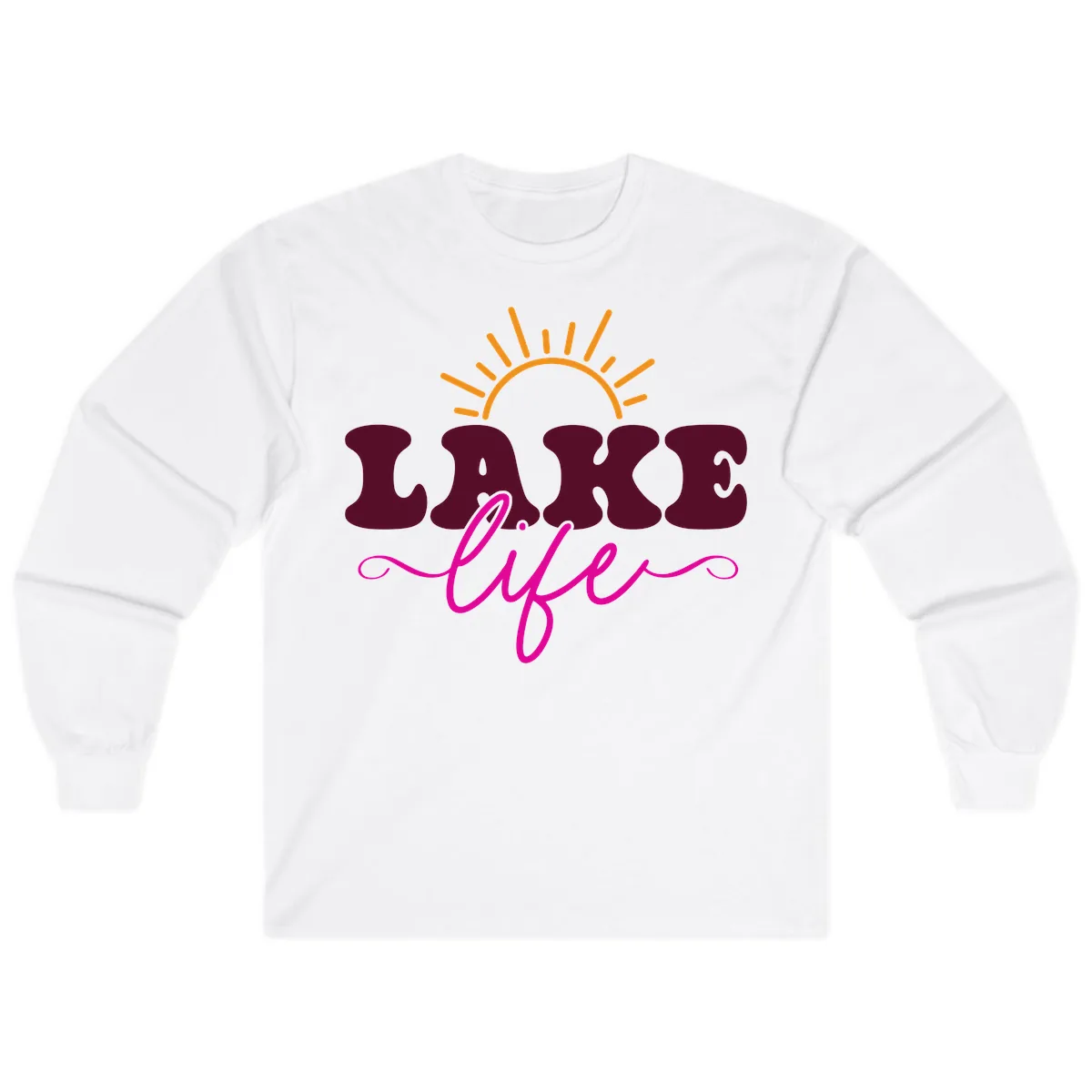 Retro Lake Life Sun Design Long Sleeve in White