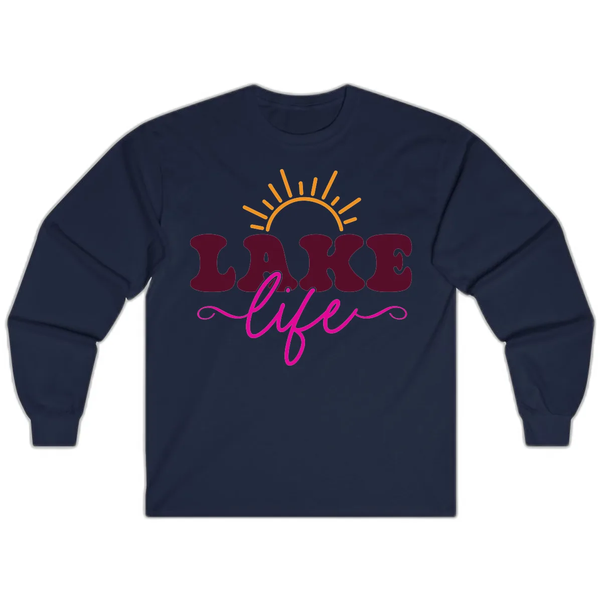 Retro Lake Life Sun Design Long Sleeve in Navy