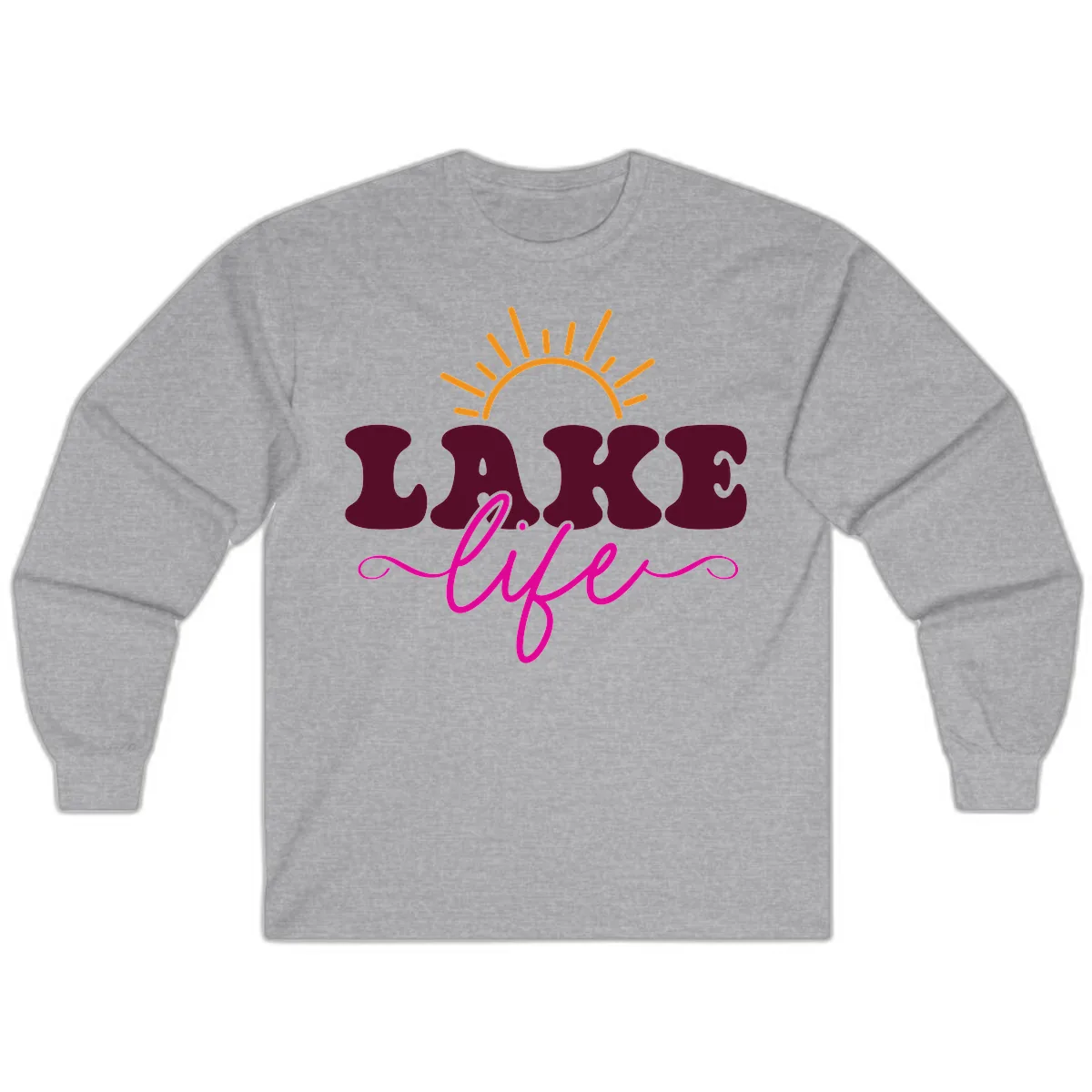 Retro Lake Life Sun Design Long Sleeve in Sport Grey