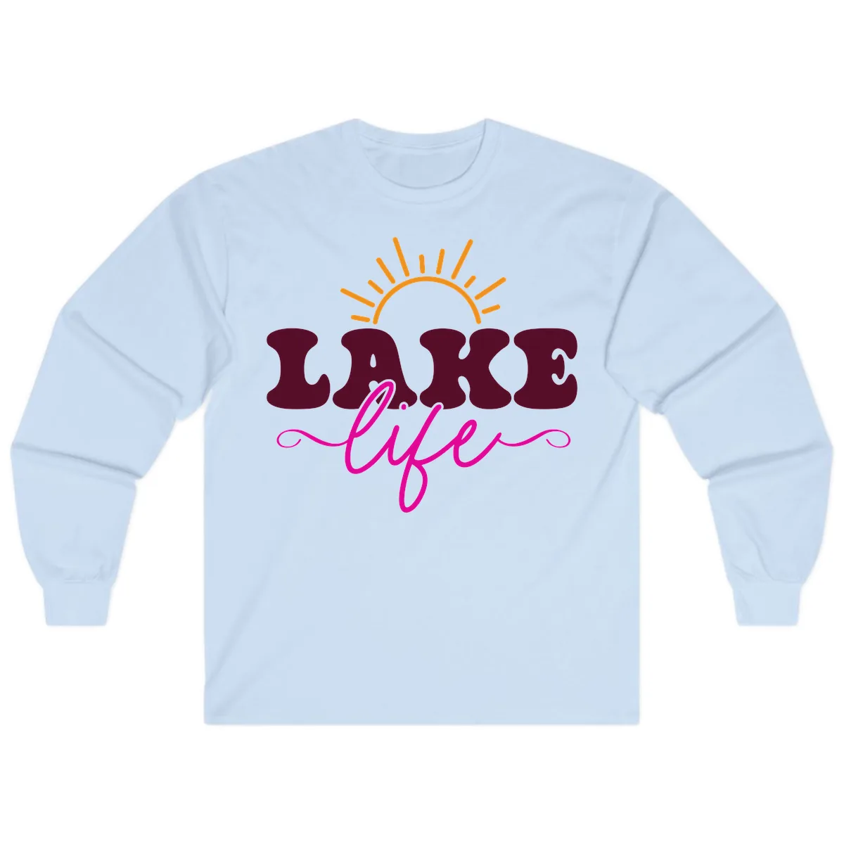 Retro Lake Life Sun Design Long Sleeve in Light Blue