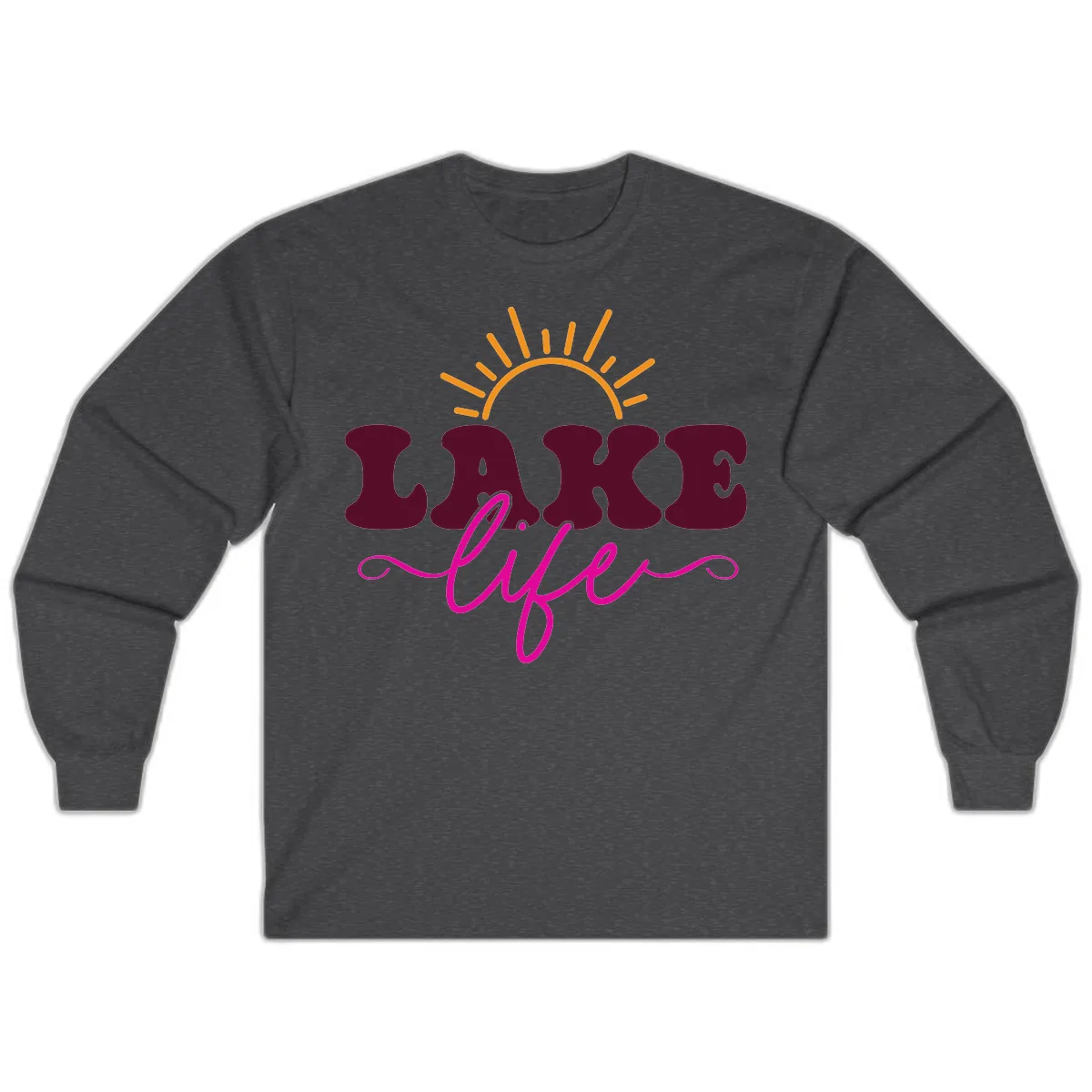 Retro Lake Life Sun Design Long Sleeve in Dark Heather
