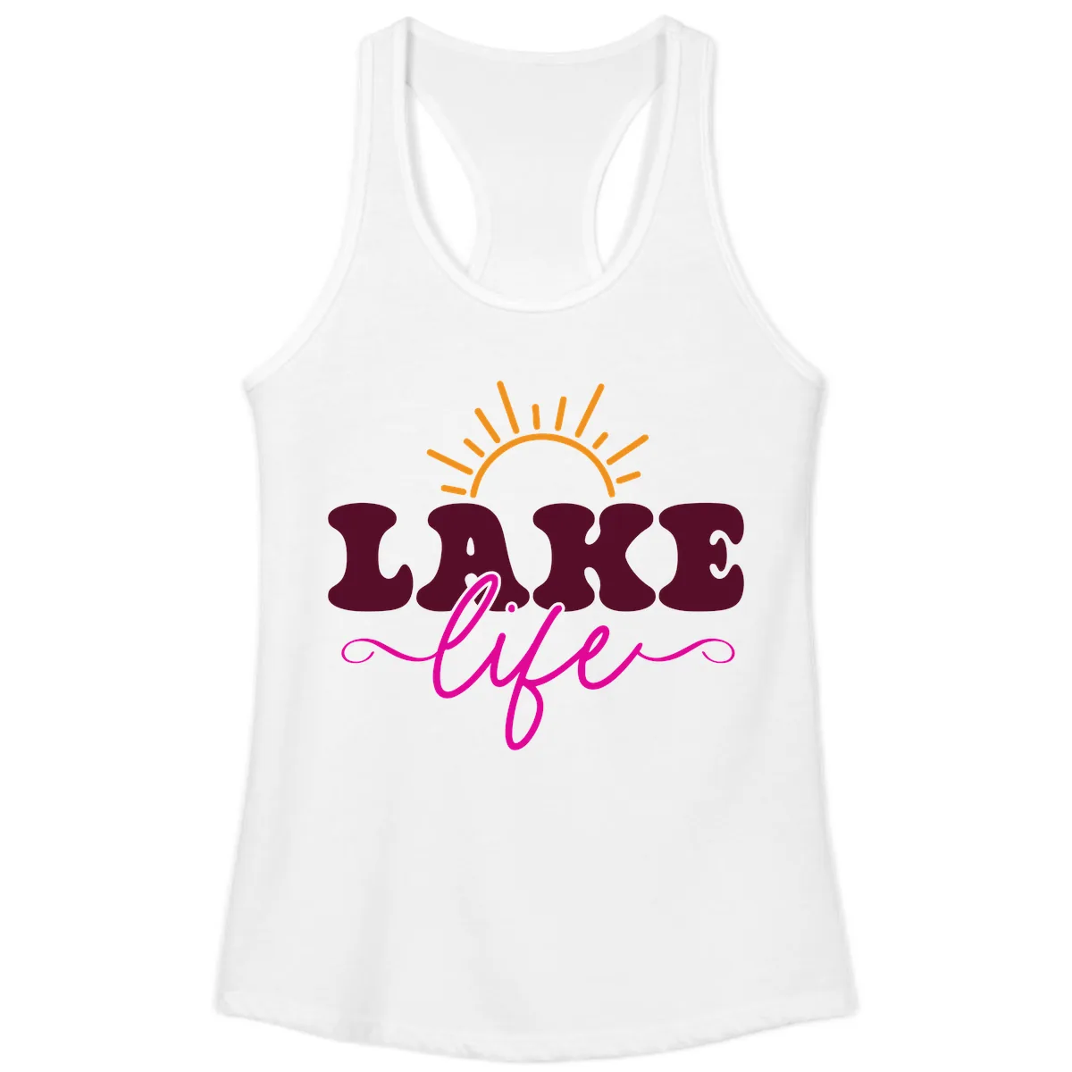 Retro Lake Life Sun Design Ladies Tank in White