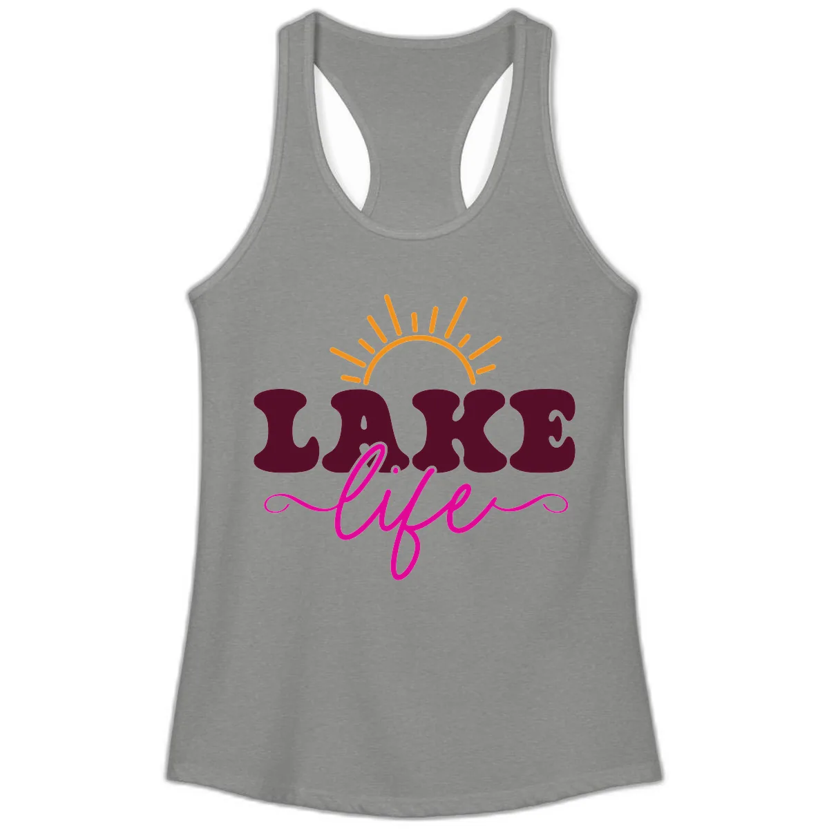 Retro Lake Life Sun Design Ladies Tank in Heather Grey