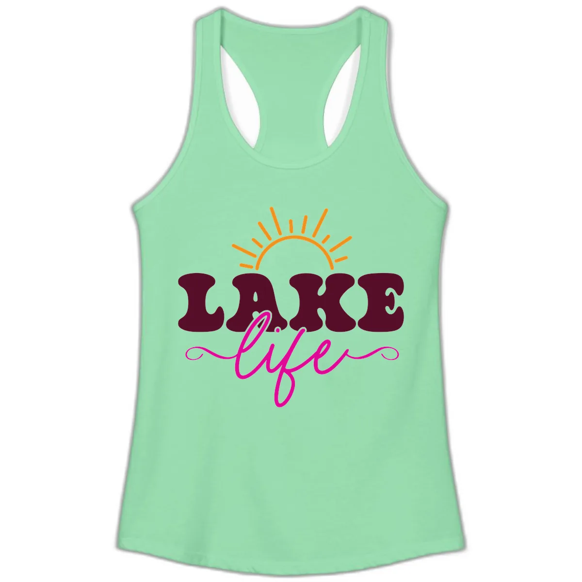 Retro Lake Life Sun Design Ladies Tank in Solid Mint