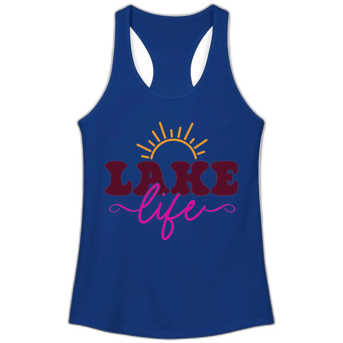 Retro Lake Life Sun Design Ladies Tank in Solid Royal