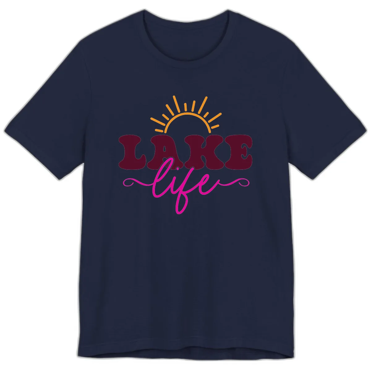 Retro Lake Life Sun Design Premium T-Shirt in Navy